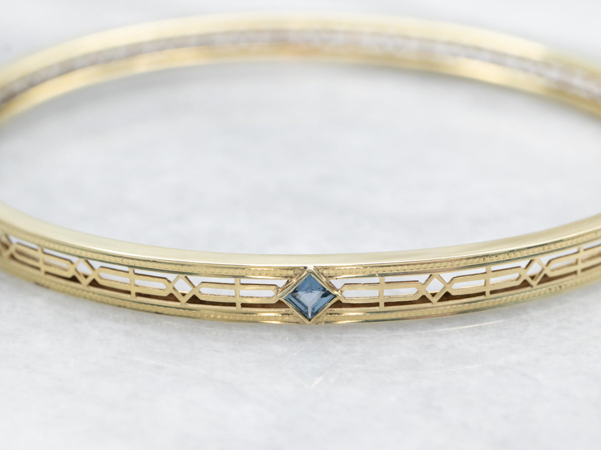 Pretty Gold Filigree Sapphire Bangle Bracelet