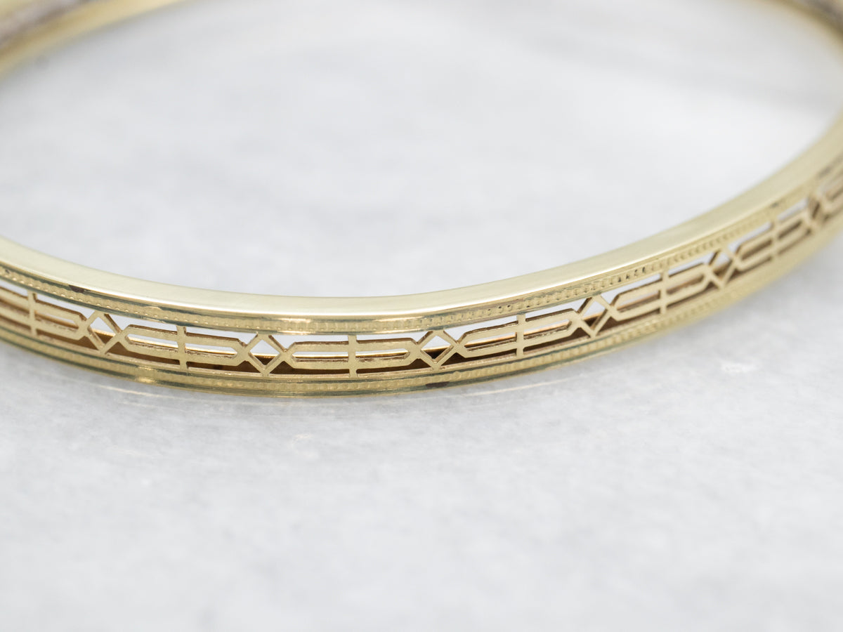 Pretty Gold Filigree Sapphire Bangle Bracelet