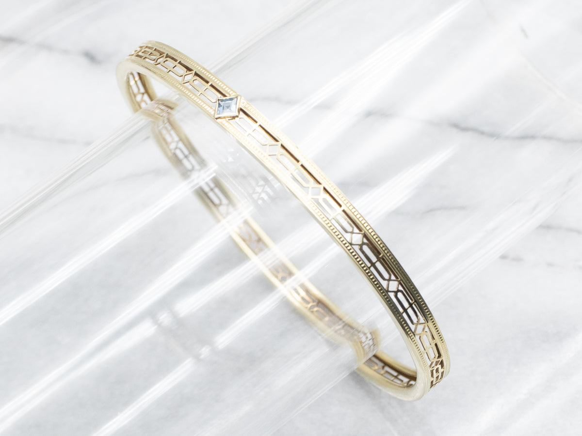 Pretty Gold Filigree Sapphire Bangle Bracelet
