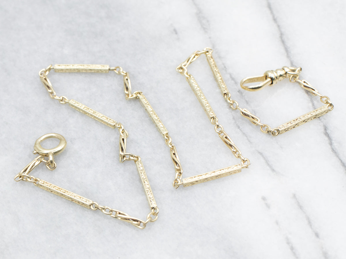 1940's Green Gold Rectangle Link Pocket Watch Chain