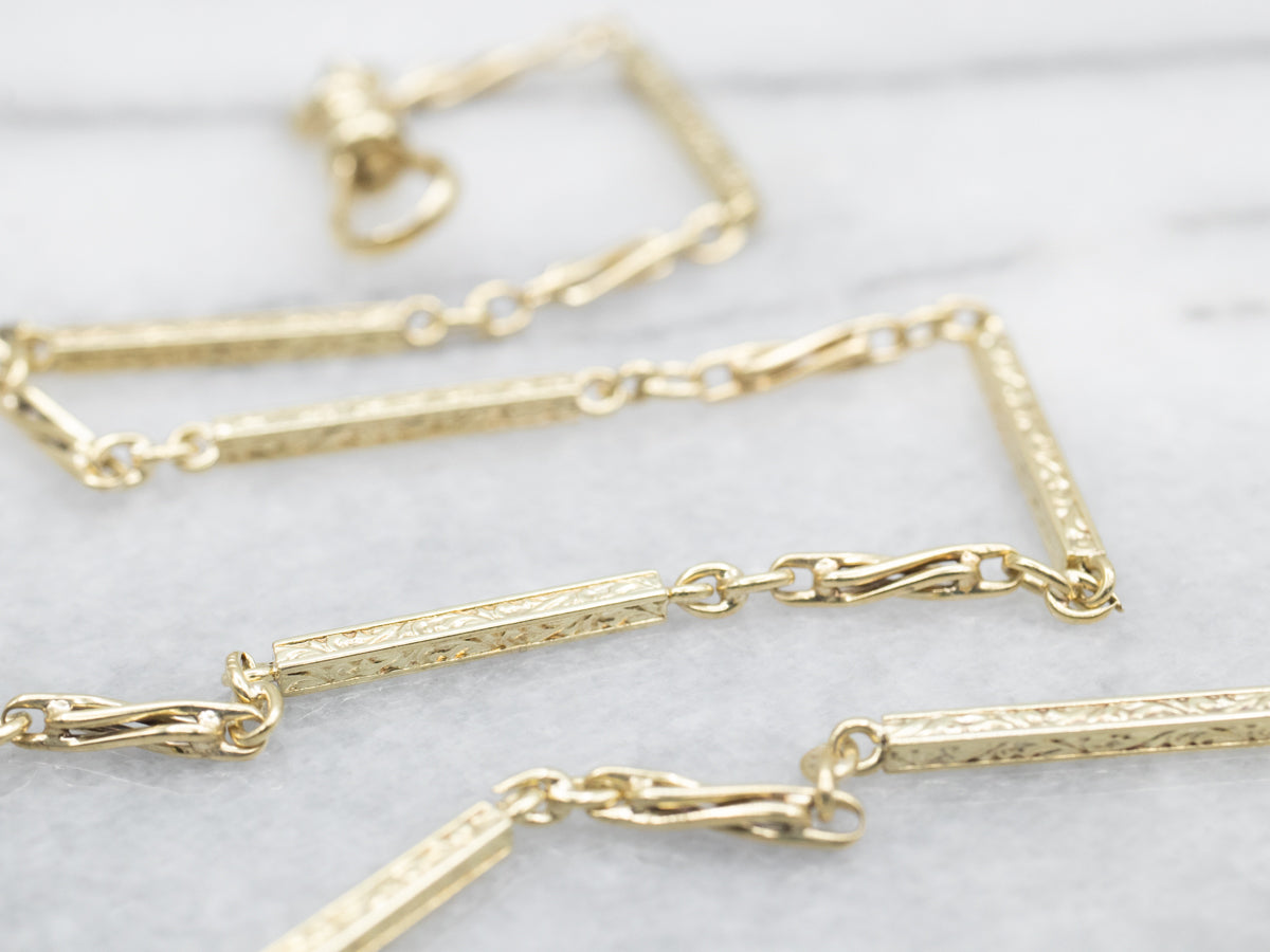 1940's Green Gold Rectangle Link Pocket Watch Chain