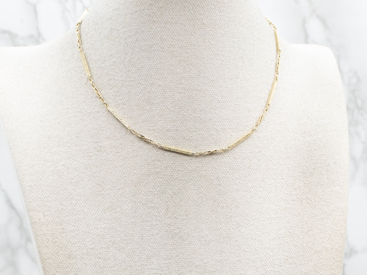 1940's Green Gold Rectangle Link Pocket Watch Chain