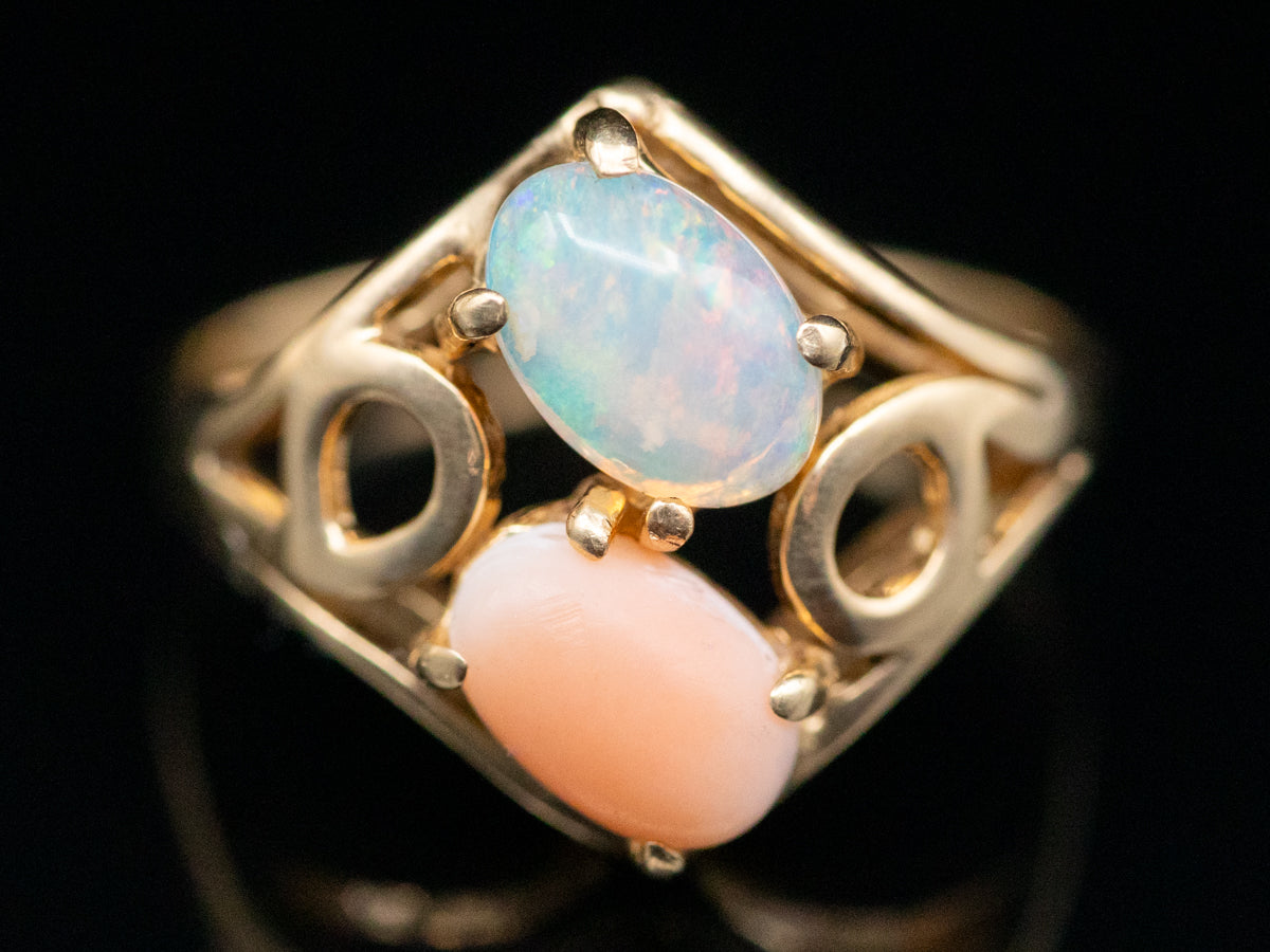 Vintage Sweet Opal and Coral Ring