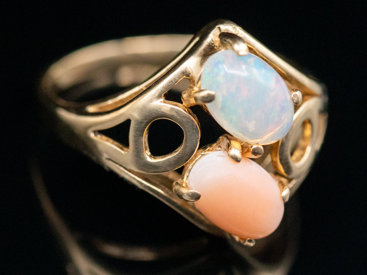 Vintage Sweet Opal and Coral Ring