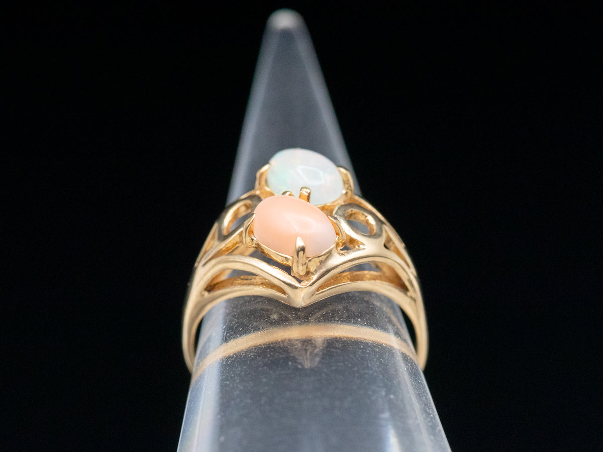 Vintage Sweet Opal and Coral Ring
