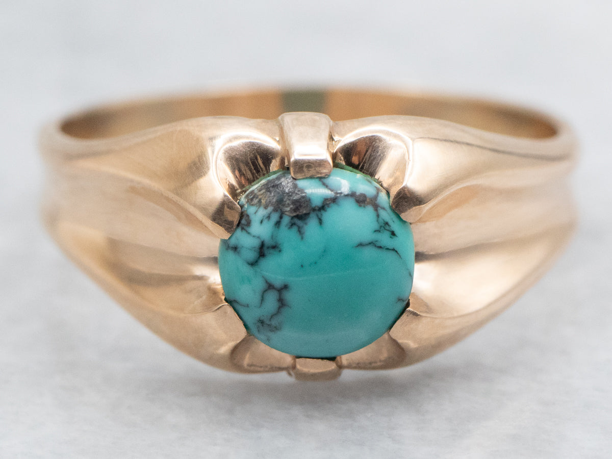 Victorian Rose Gold and Turquoise Men's Ring