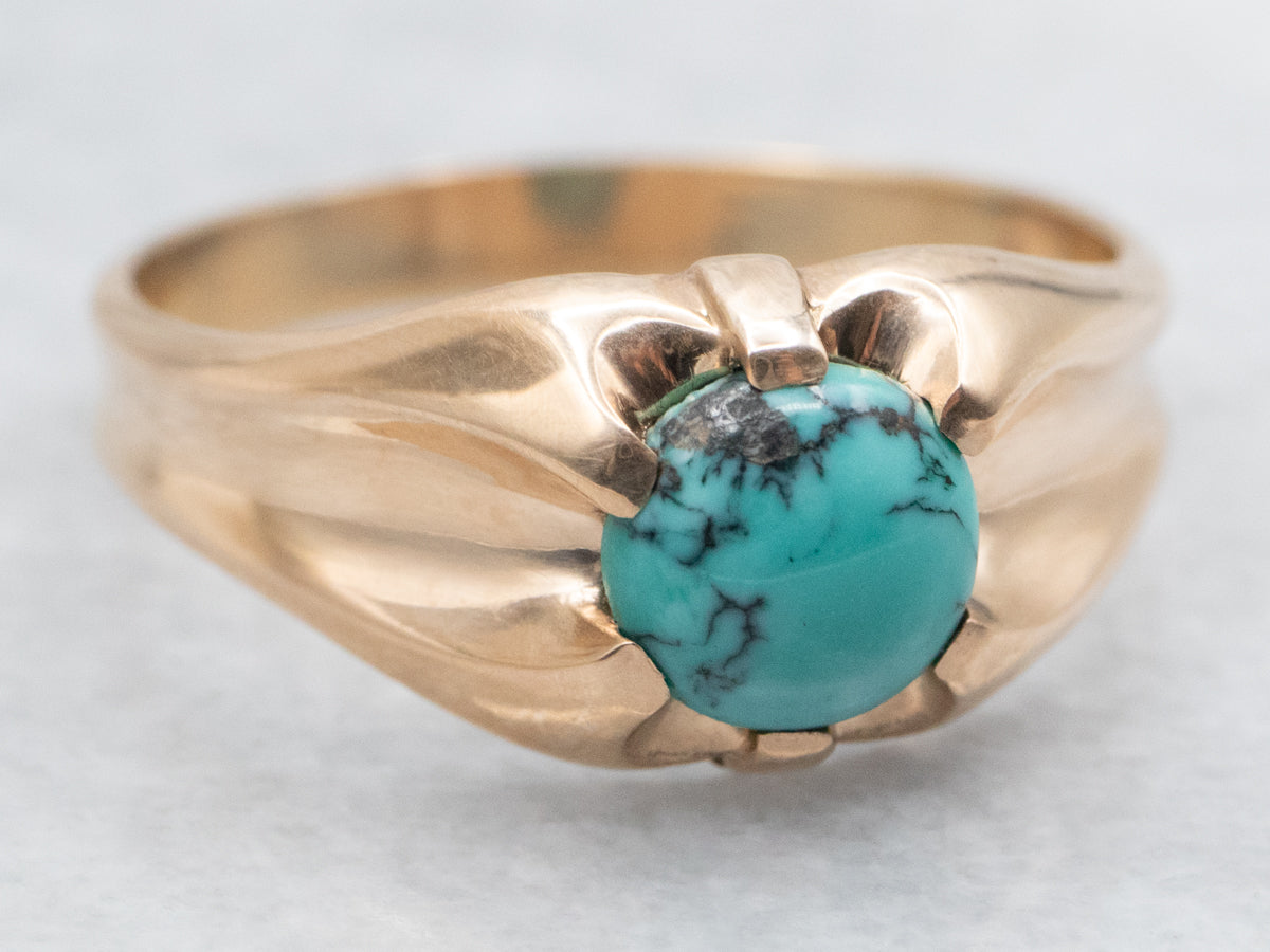 Victorian Rose Gold and Turquoise Men's Ring