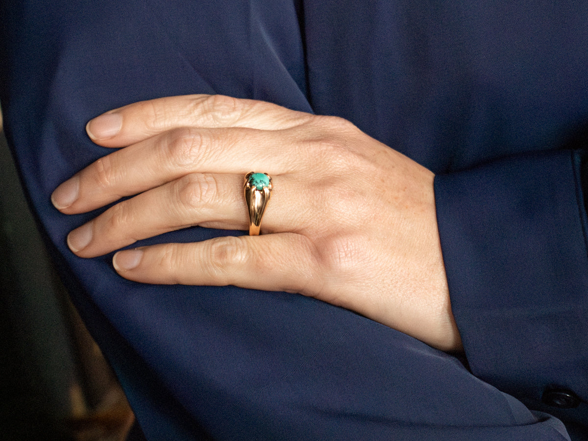 Victorian Rose Gold and Turquoise Men's Ring