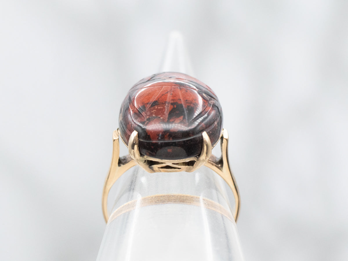 Vintage Carved Jasper Scarab Beetle Ring