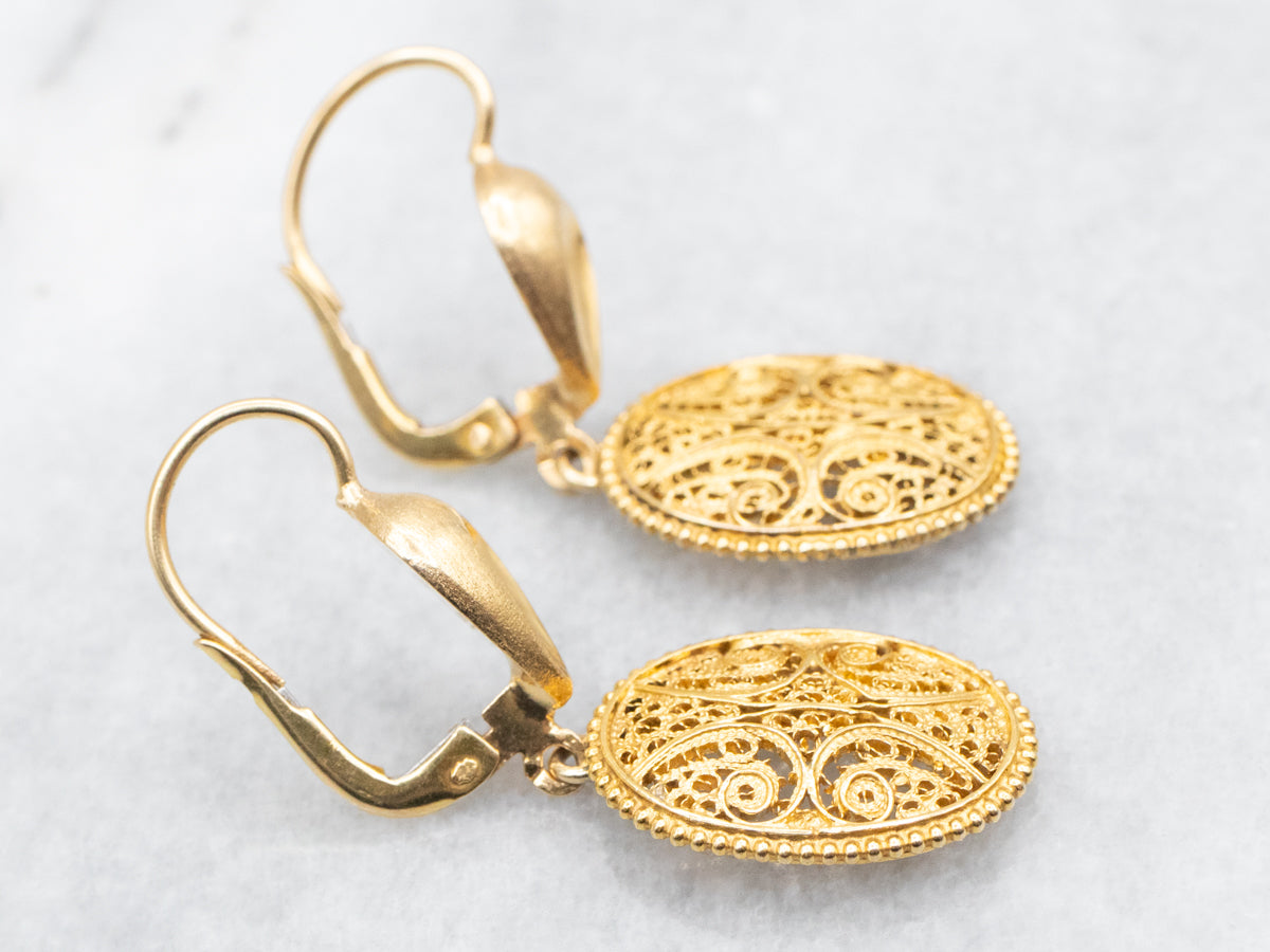Ornate Gold Filigree Drop Earrings