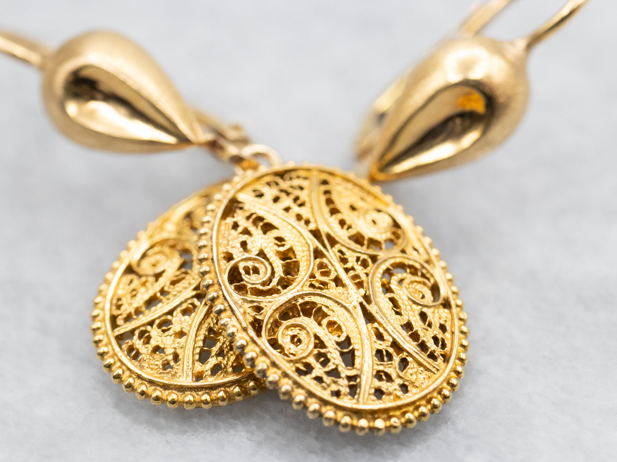Ornate Gold Filigree Drop Earrings