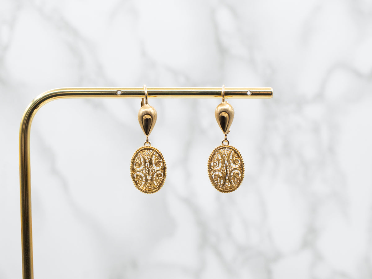 Ornate Gold Filigree Drop Earrings