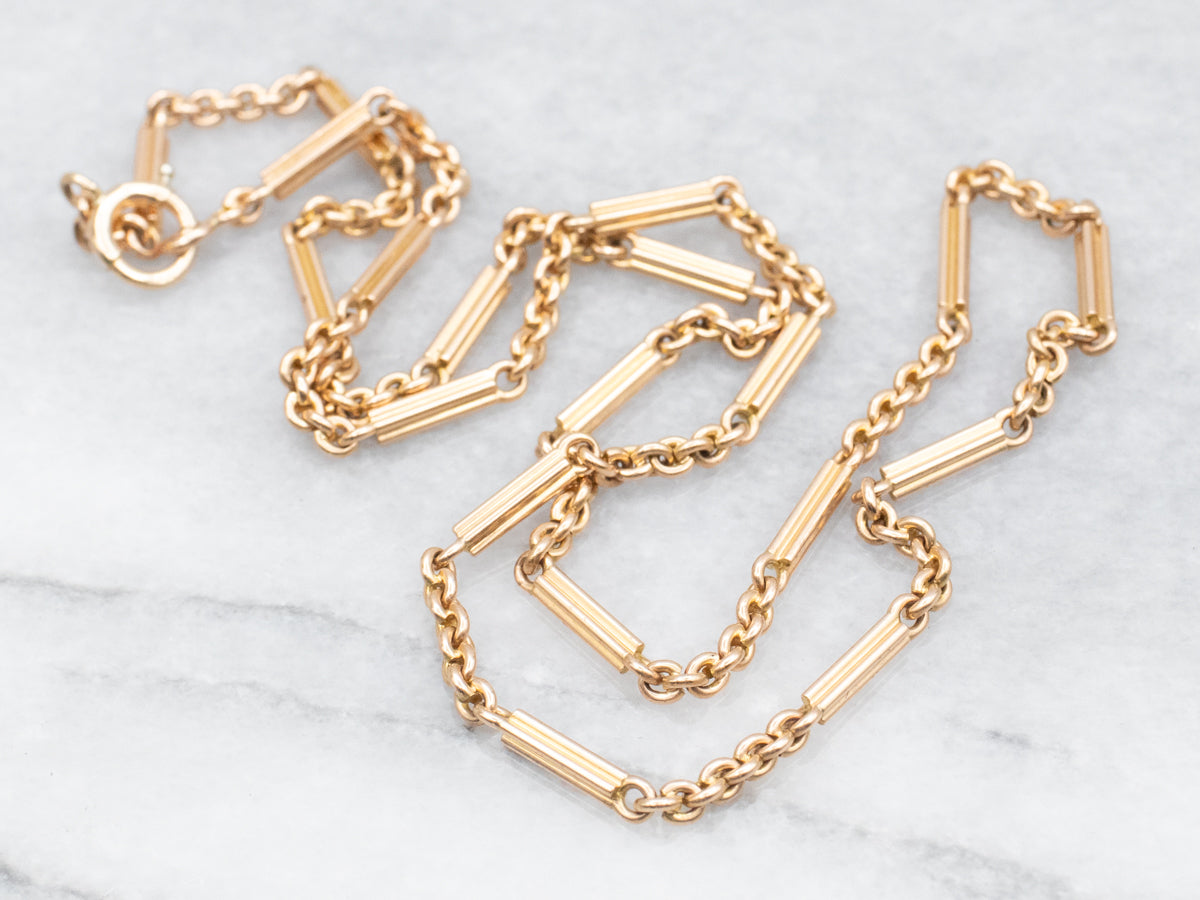 Spring Frame Chain Retro Gold Bar Link Chain with Spring Ring Clasp - Market Square Jewelers