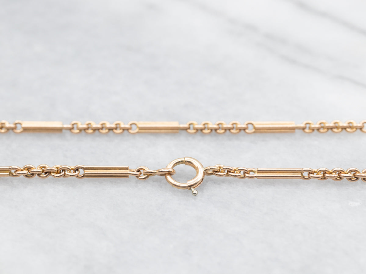 Spring Frame Chain Retro Gold Bar Link Chain with Spring Ring Clasp - Market Square Jewelers