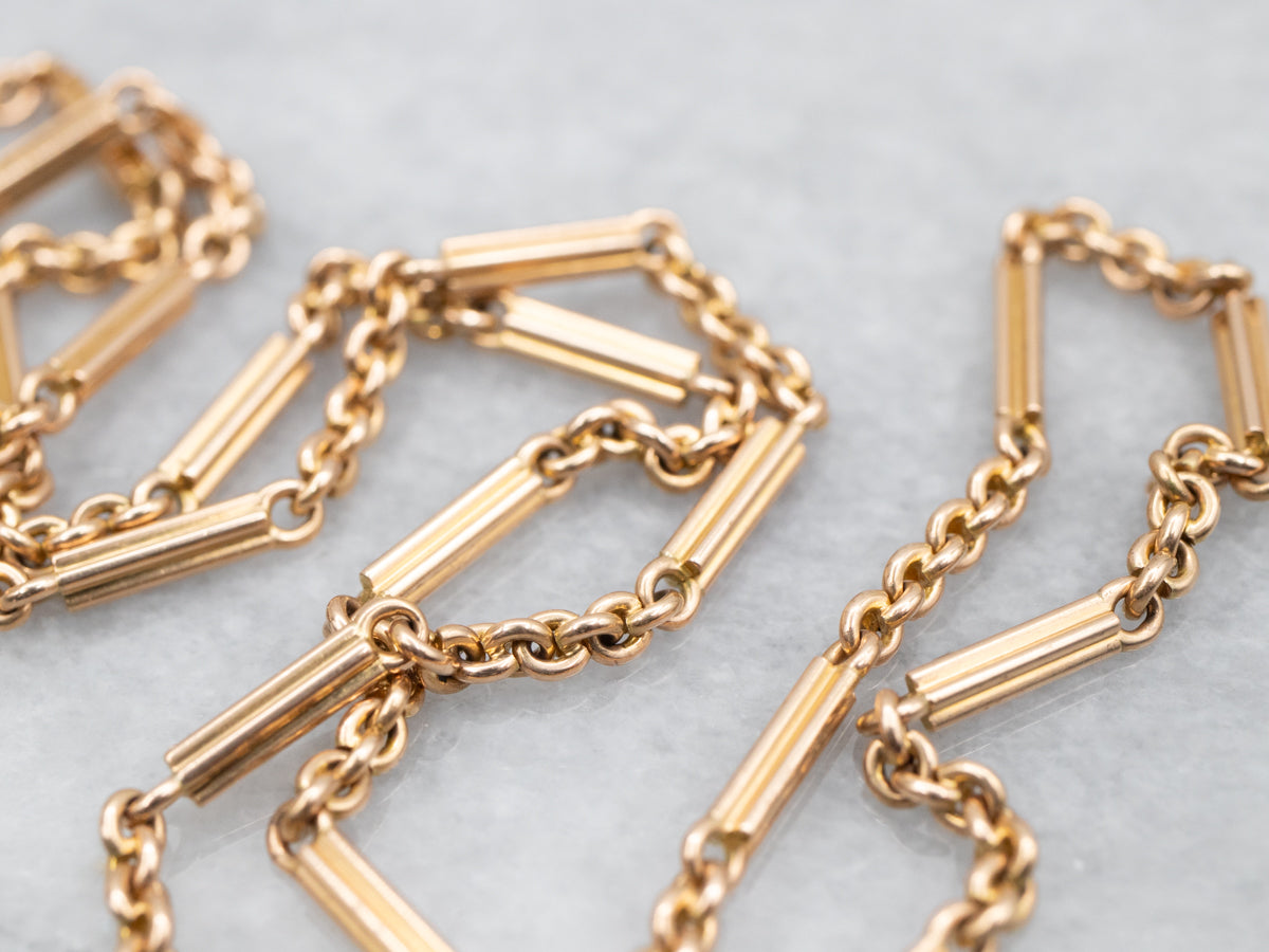 Spring Frame Chain Retro Gold Bar Link Chain with Spring Ring Clasp - Market Square Jewelers