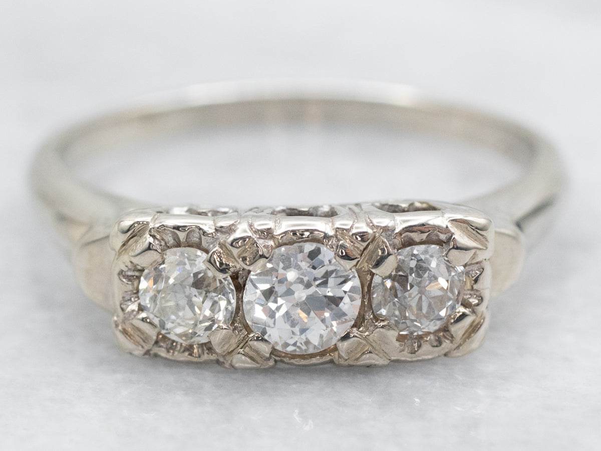 Retro Old Mine Cut Diamond Engagement Ring