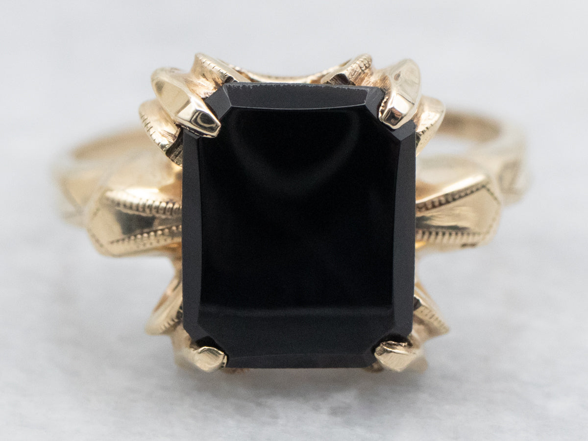 Ladies Mid-Century Black Onyx and Gold Ring