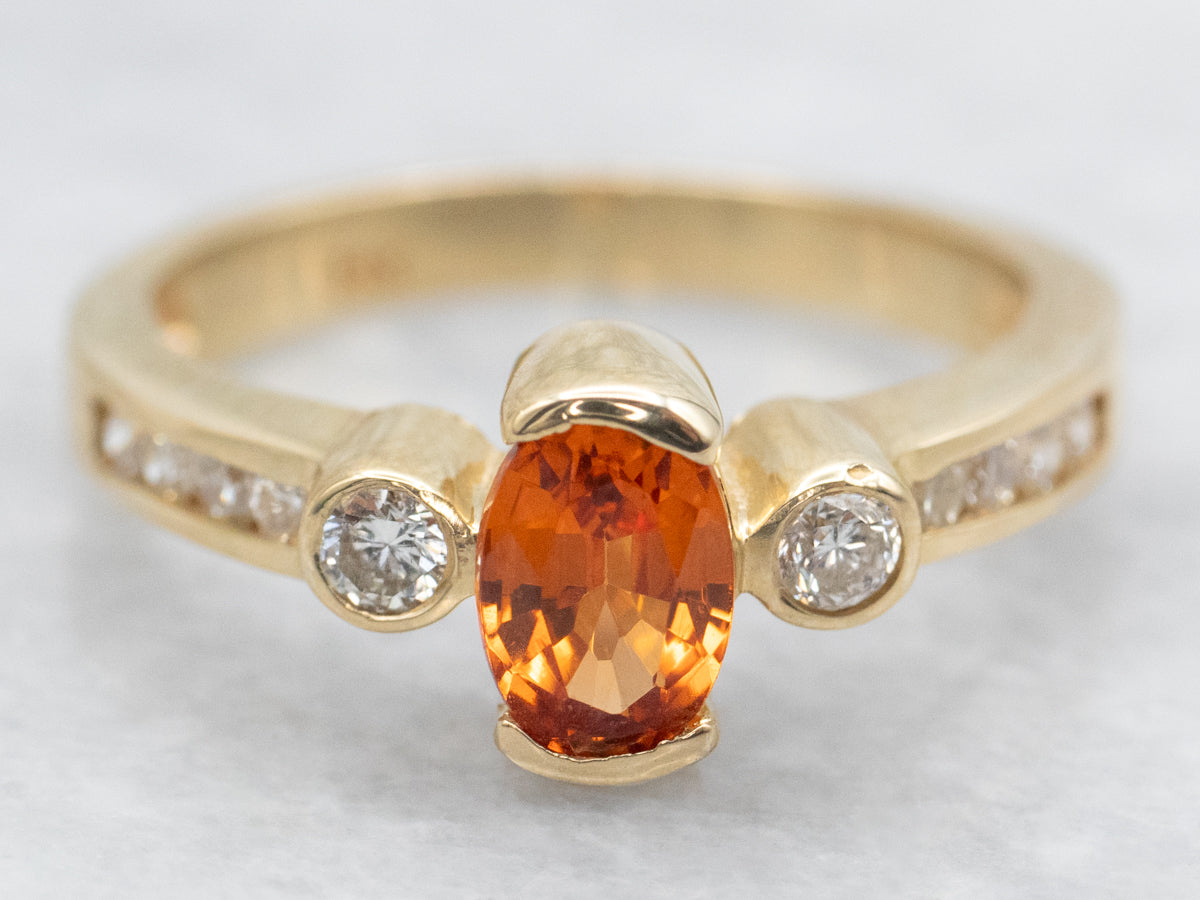 Tension Set Spessartine Garnet and Diamond Ring