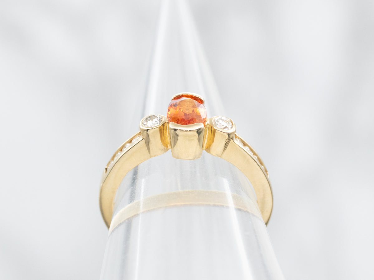 Tension Set Spessartine Garnet and Diamond Ring