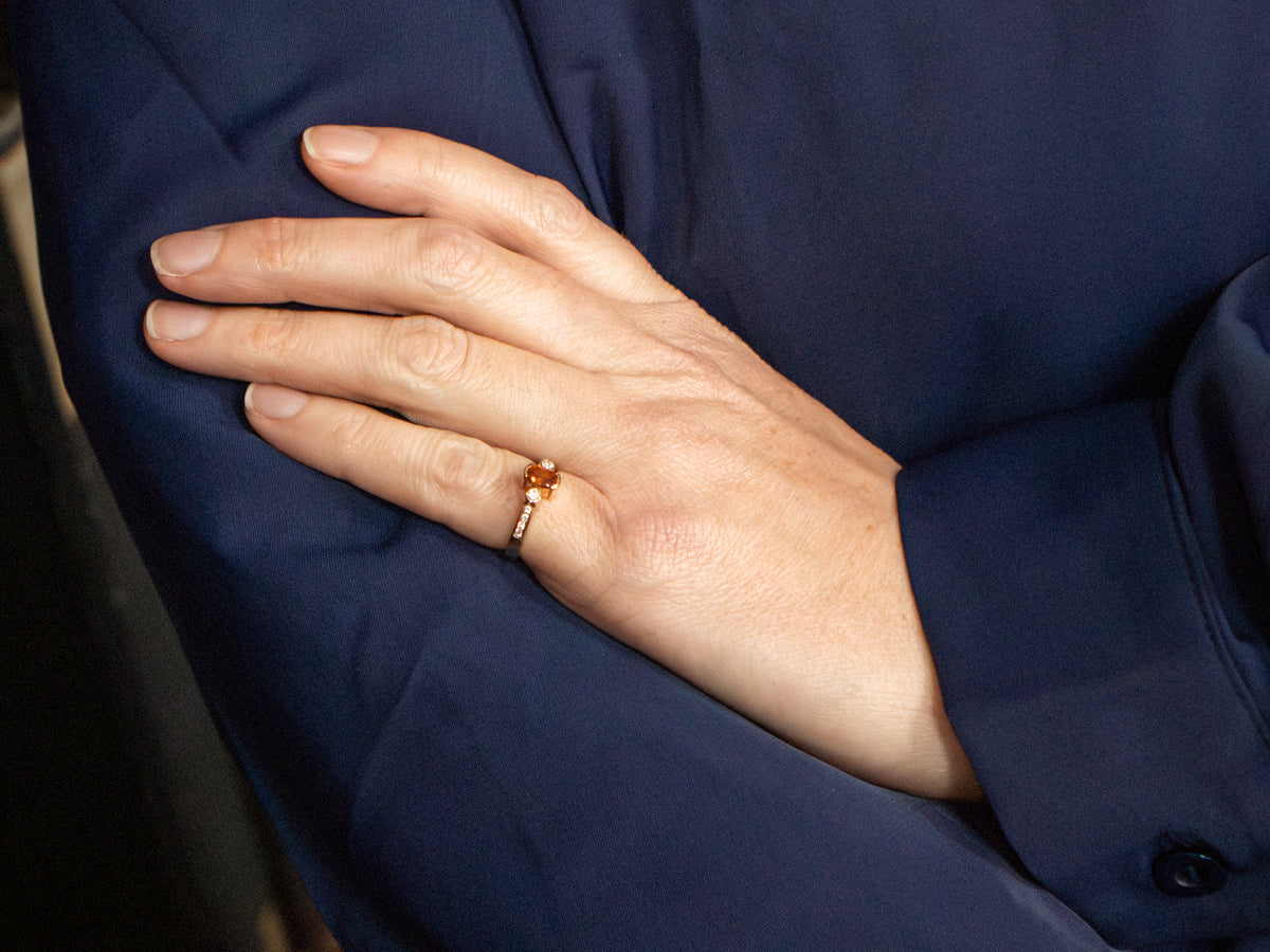 Tension Set Spessartine Garnet and Diamond Ring