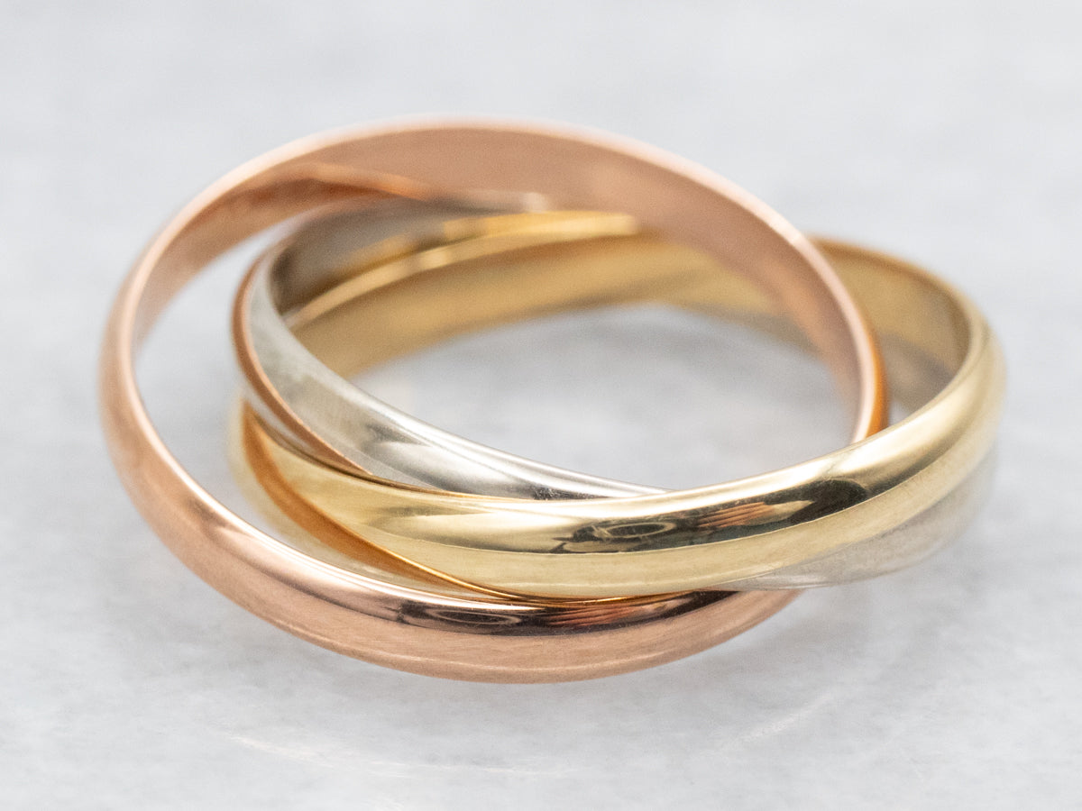 Yellow, White, and Rose Gold Trinity Band