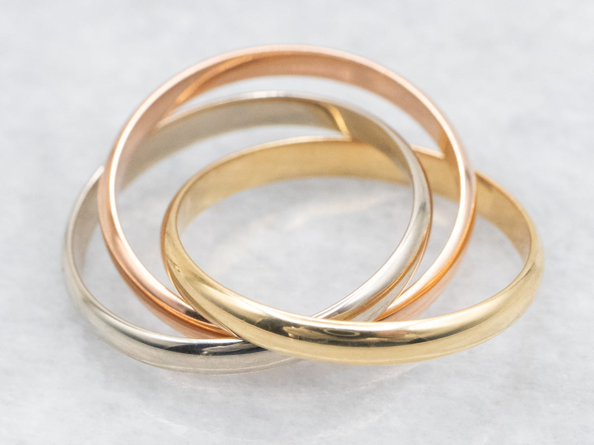 Yellow, White, and Rose Gold Trinity Band
