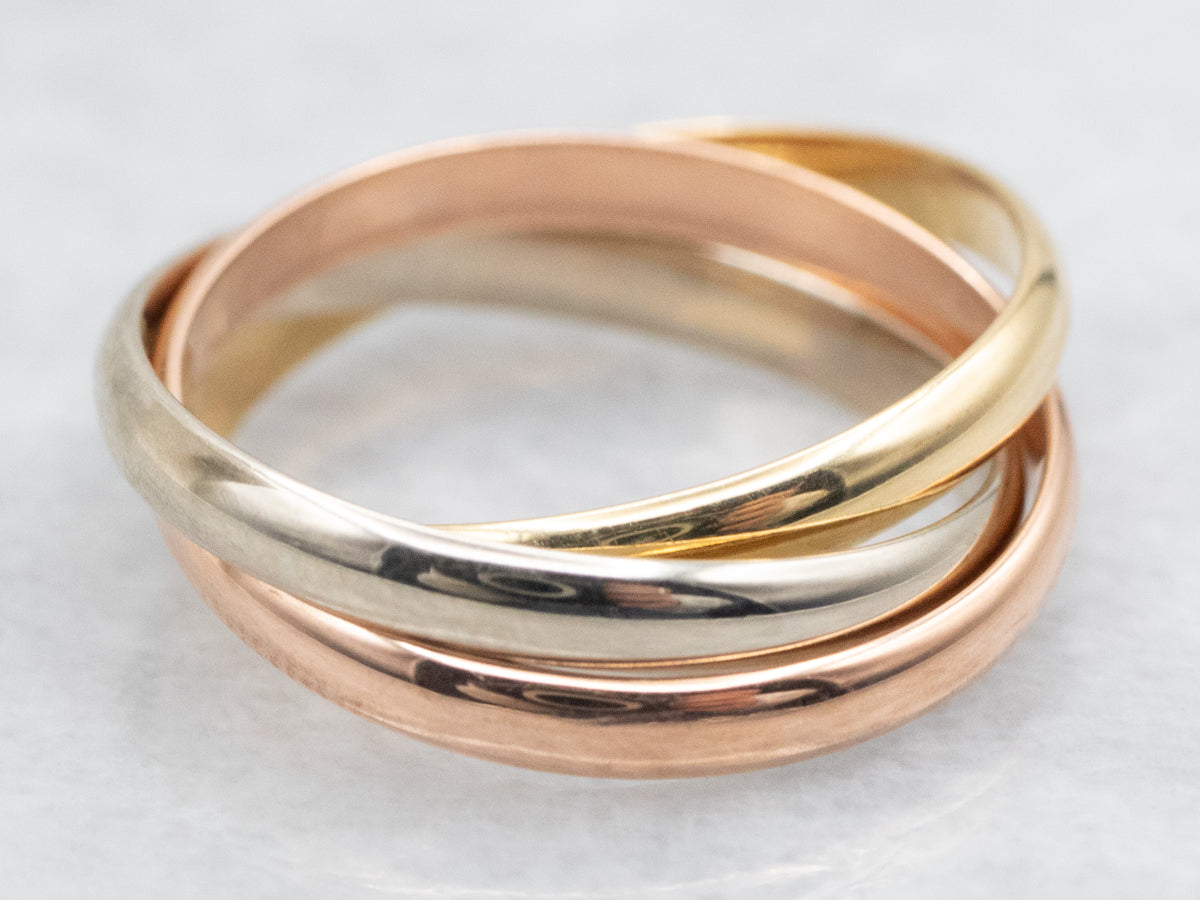 Yellow, White, and Rose Gold Trinity Band