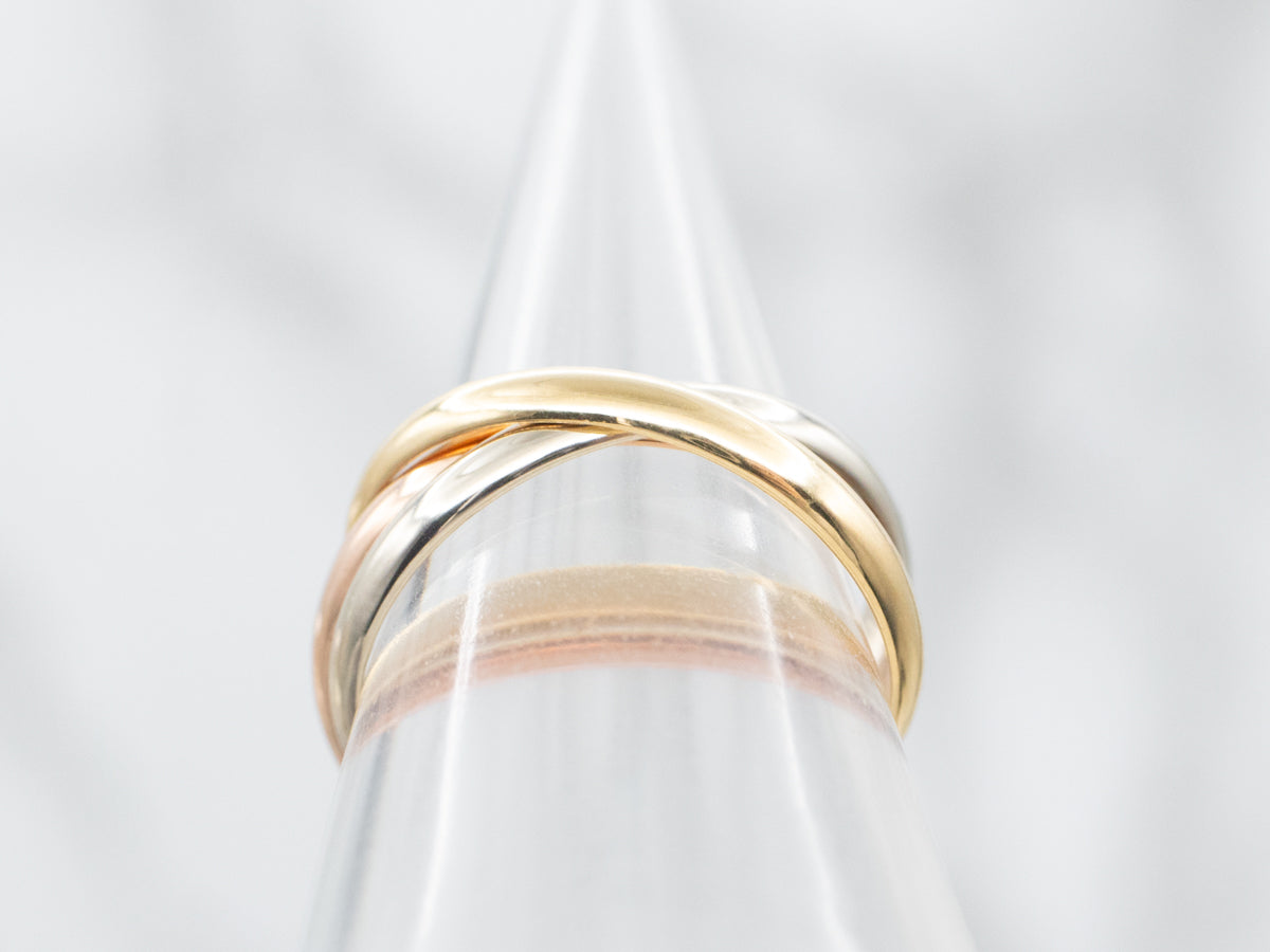 Yellow, White, and Rose Gold Trinity Band