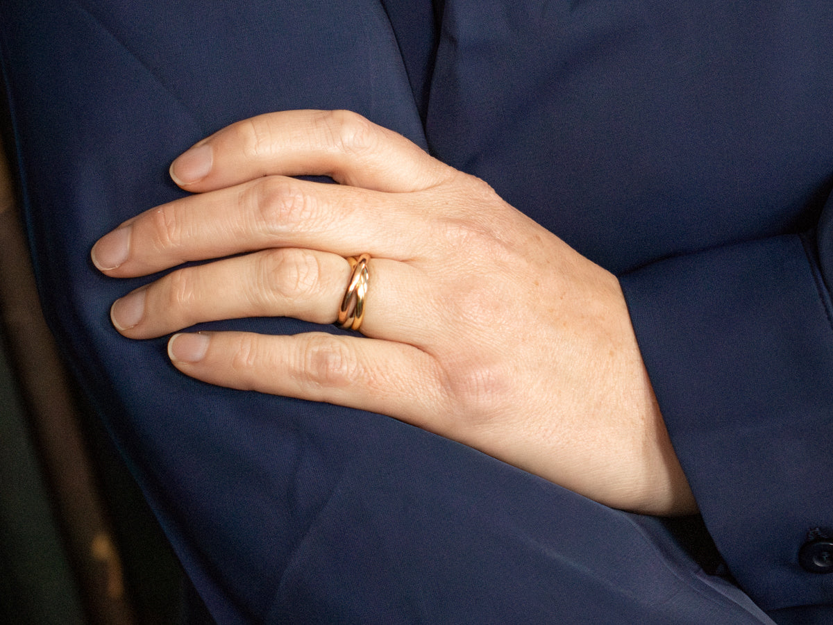 Yellow, White, and Rose Gold Trinity Band