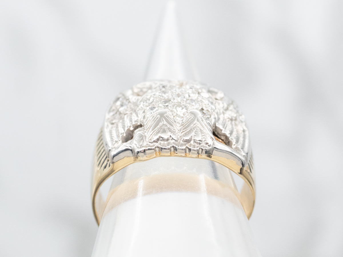 Mid-Century Diamond Double Headed Eagle Masonic Ring
