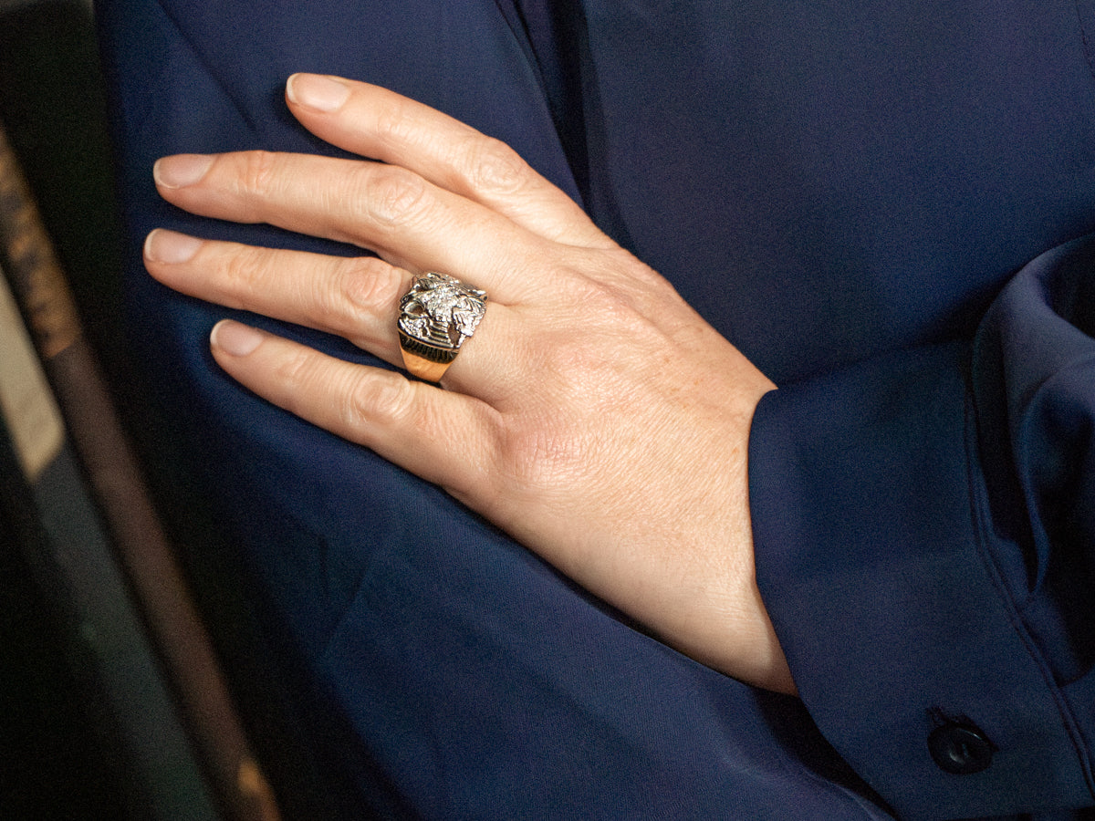 Mid-Century Diamond Double Headed Eagle Masonic Ring