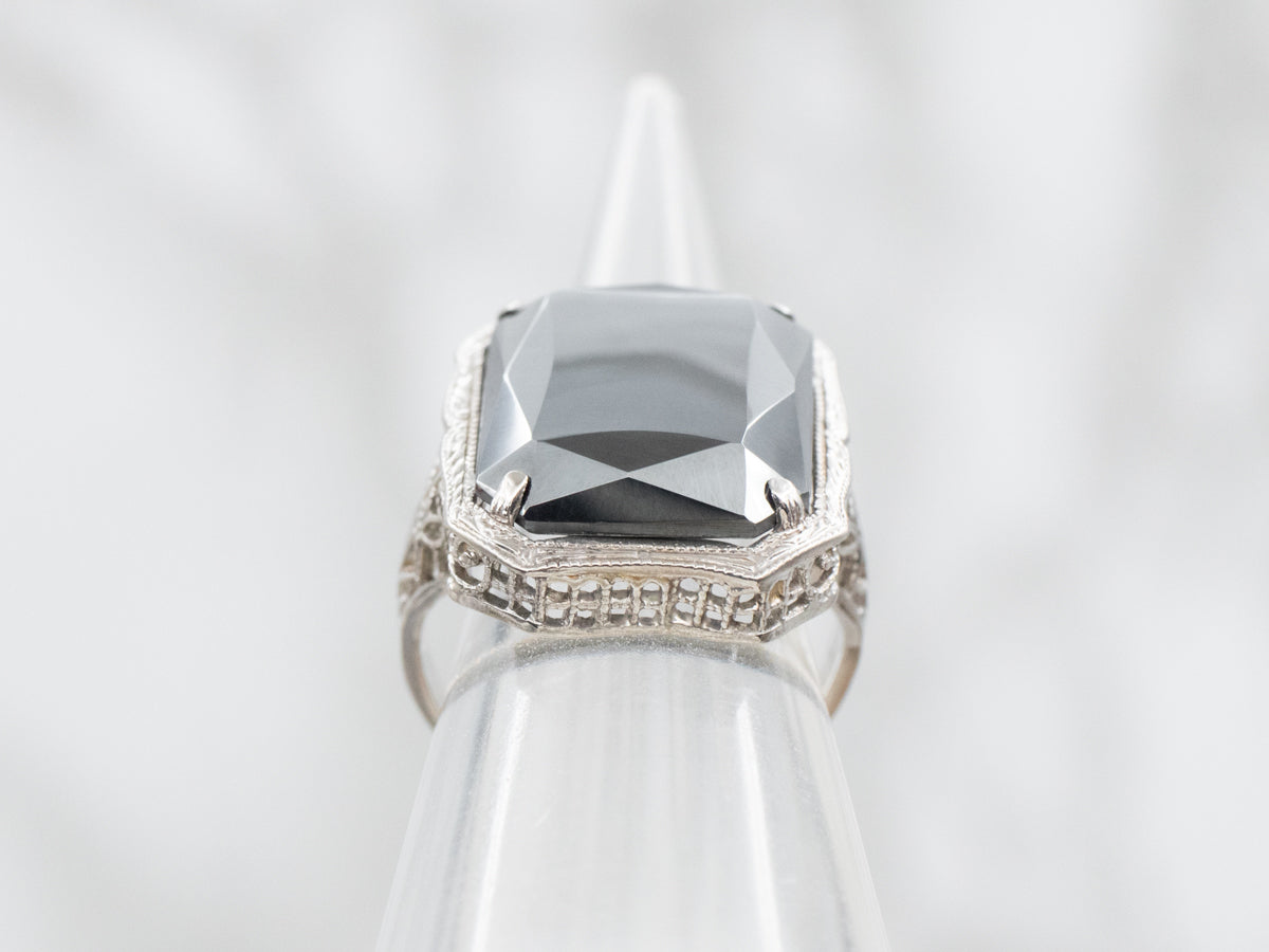 Art Deco Hematite Filigree Ring