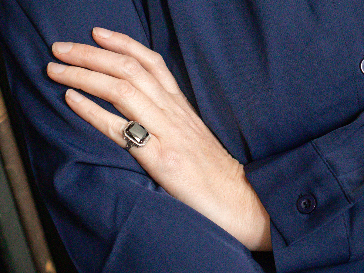 Art Deco Hematite Filigree Ring