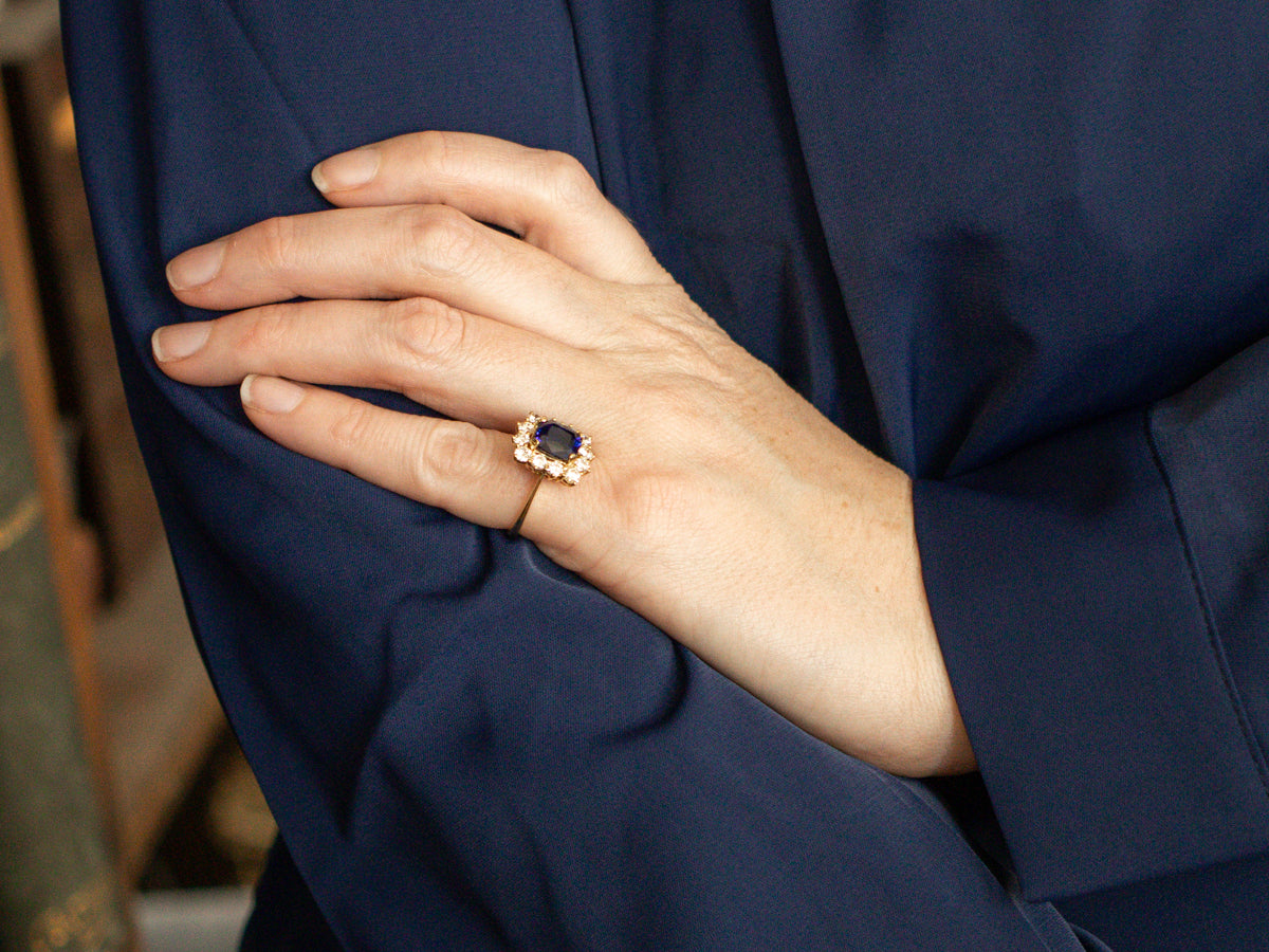 Contemporary Benchmark Quality Sapphire and Diamond Halo Ring