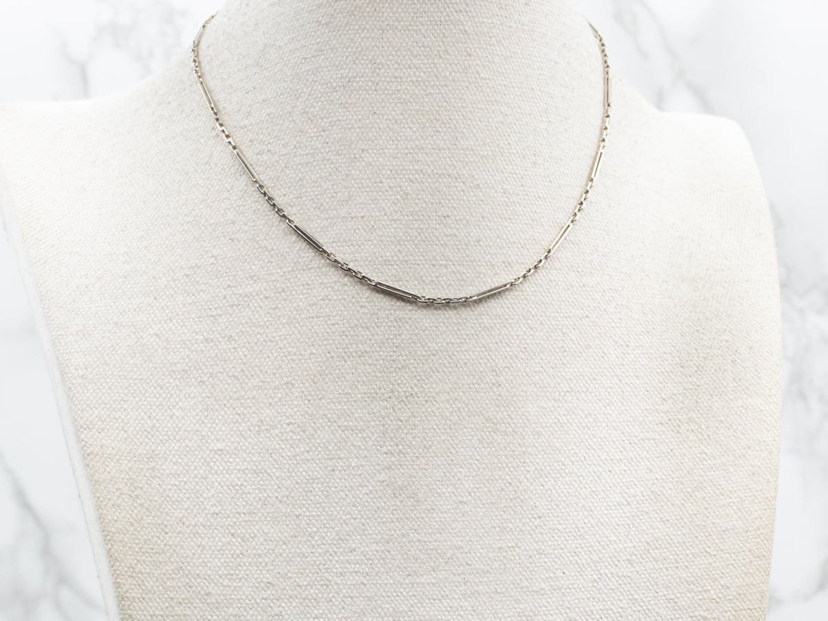 White Gold Bar Link Watch Chain with Dog Clip