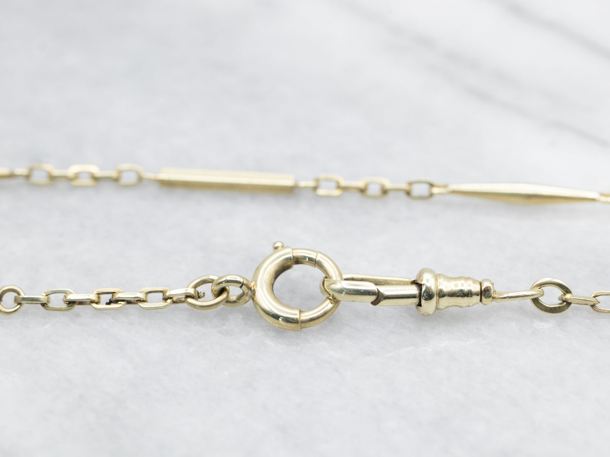 Yellow Gold Bar Link Watch Chain with Dog Clip Clasp