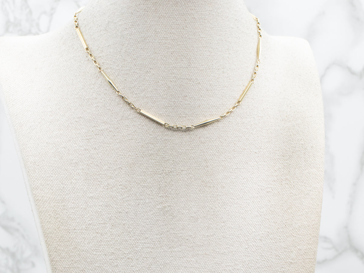 Yellow Gold Bar Link Watch Chain with Dog Clip Clasp