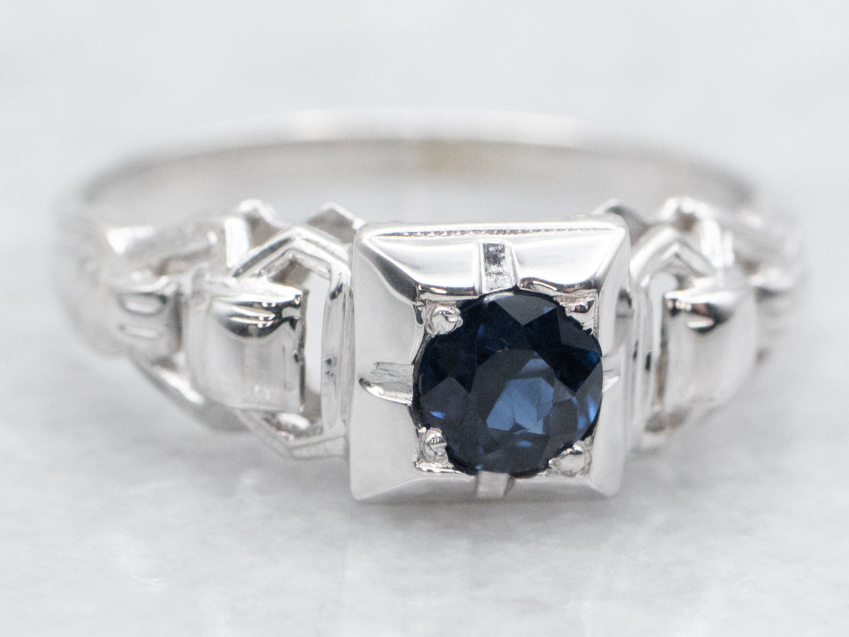 Retro Sapphire Solitaire Engagement Ring
