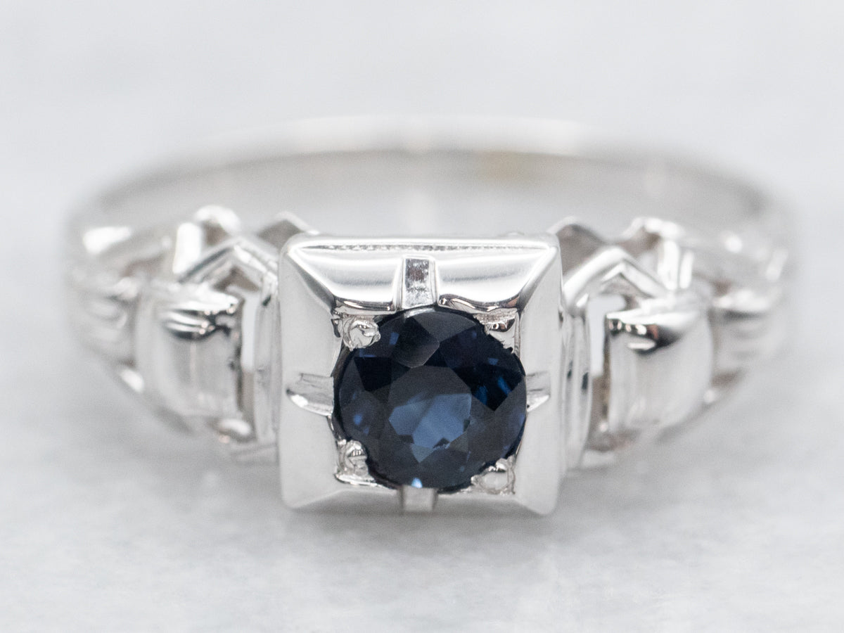 Retro Sapphire Solitaire Engagement Ring