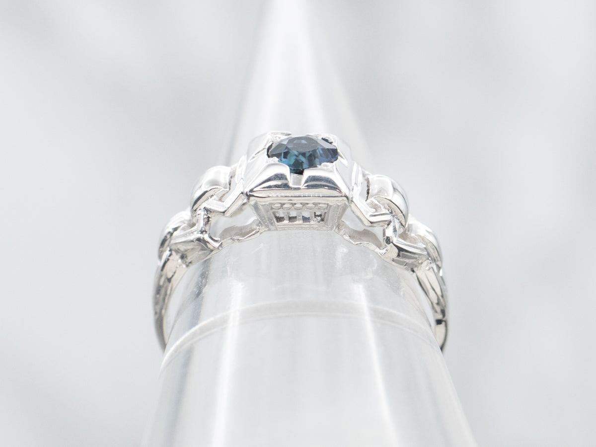 Retro Sapphire Solitaire Engagement Ring