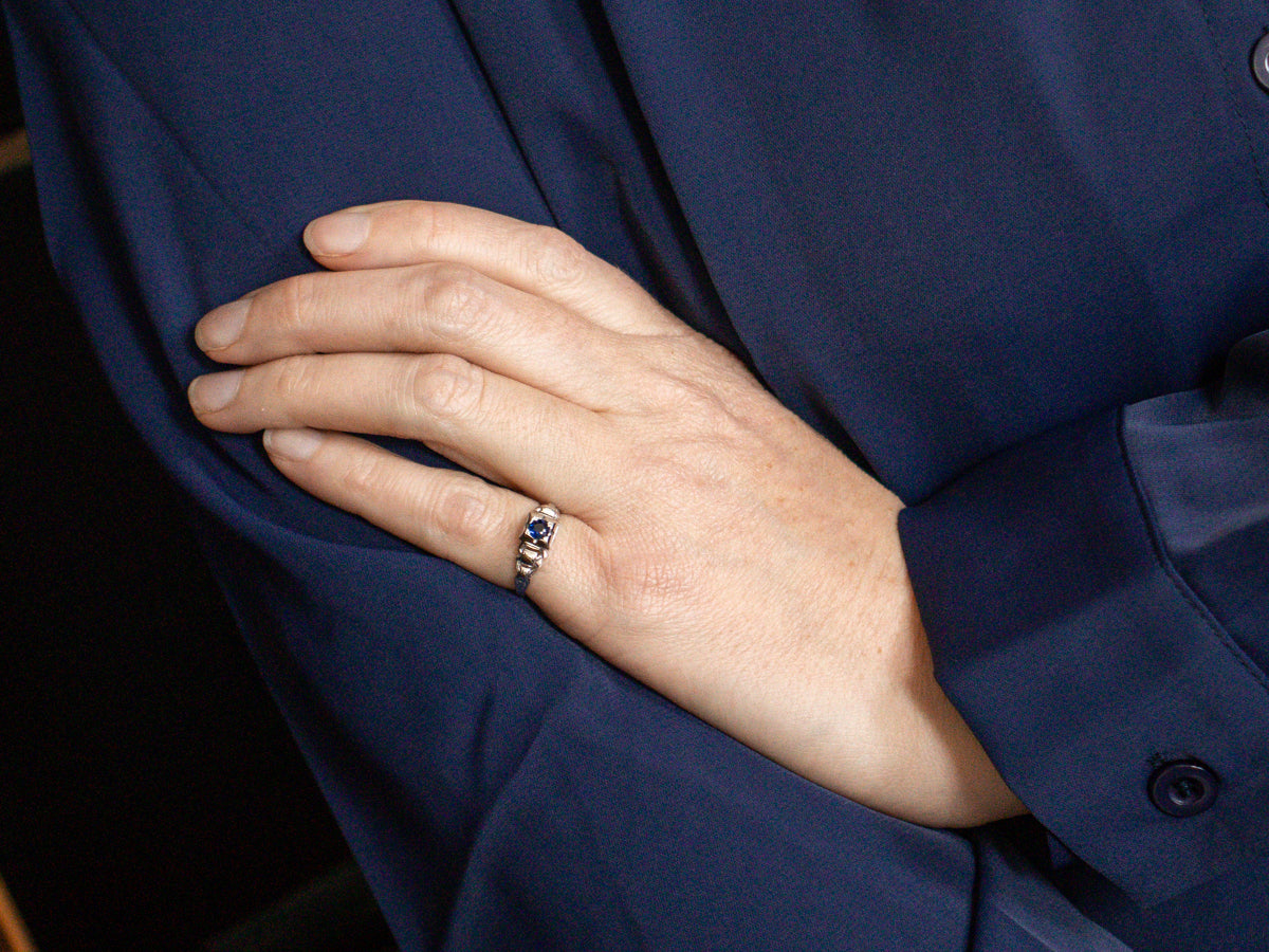 Retro Sapphire Solitaire Engagement Ring