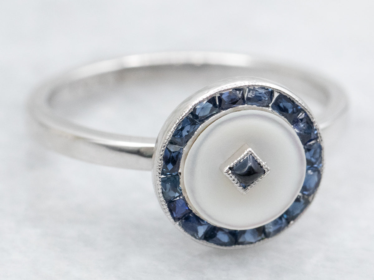 Platinum Mother of Pearl and Sapphire Halo Ring