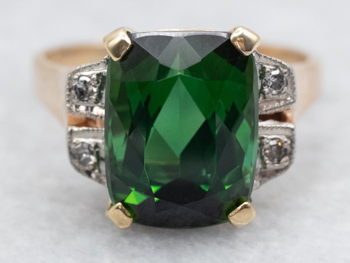 Cushion Cut Chrome Tourmaline and Diamond Ring