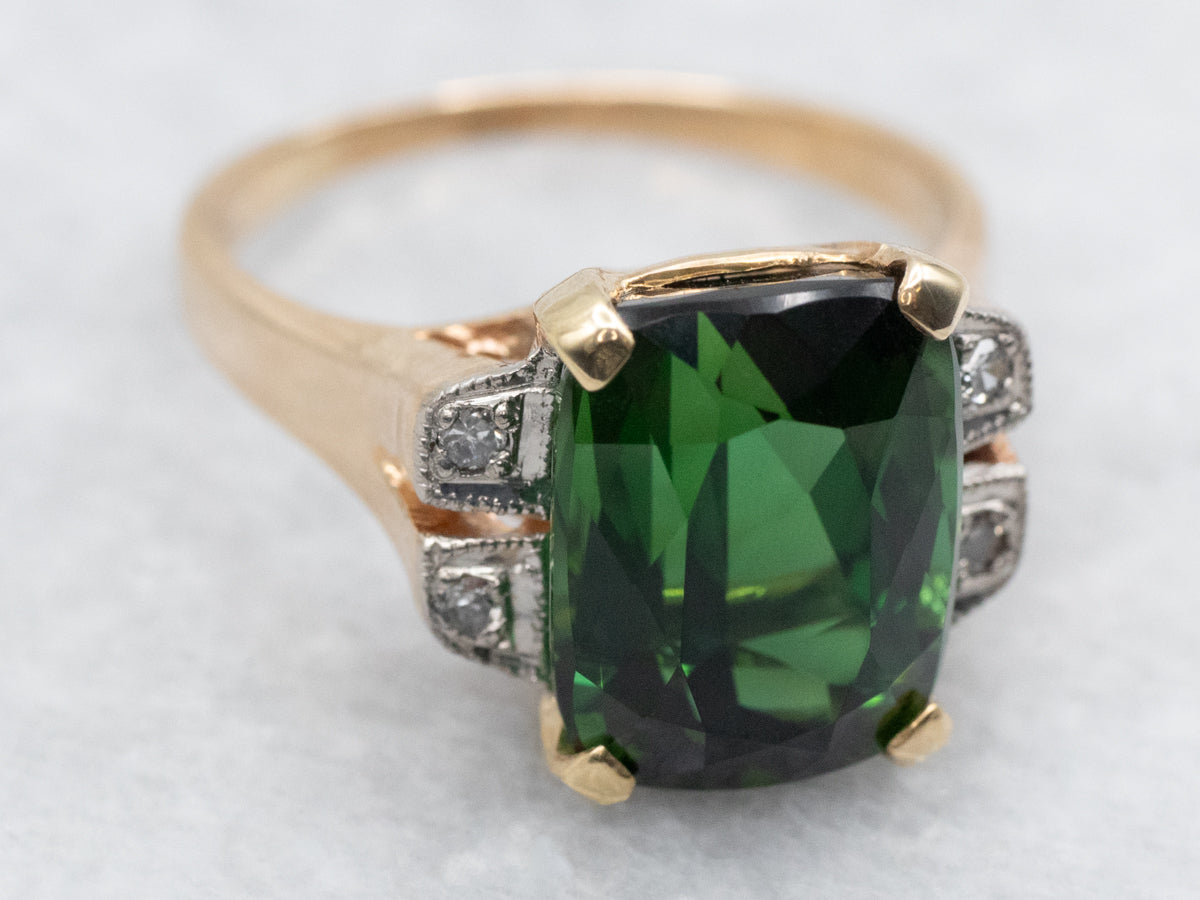 Cushion Cut Chrome Tourmaline and Diamond Ring