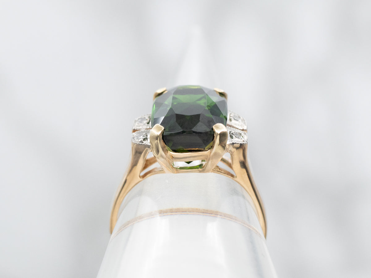 Cushion Cut Chrome Tourmaline and Diamond Ring