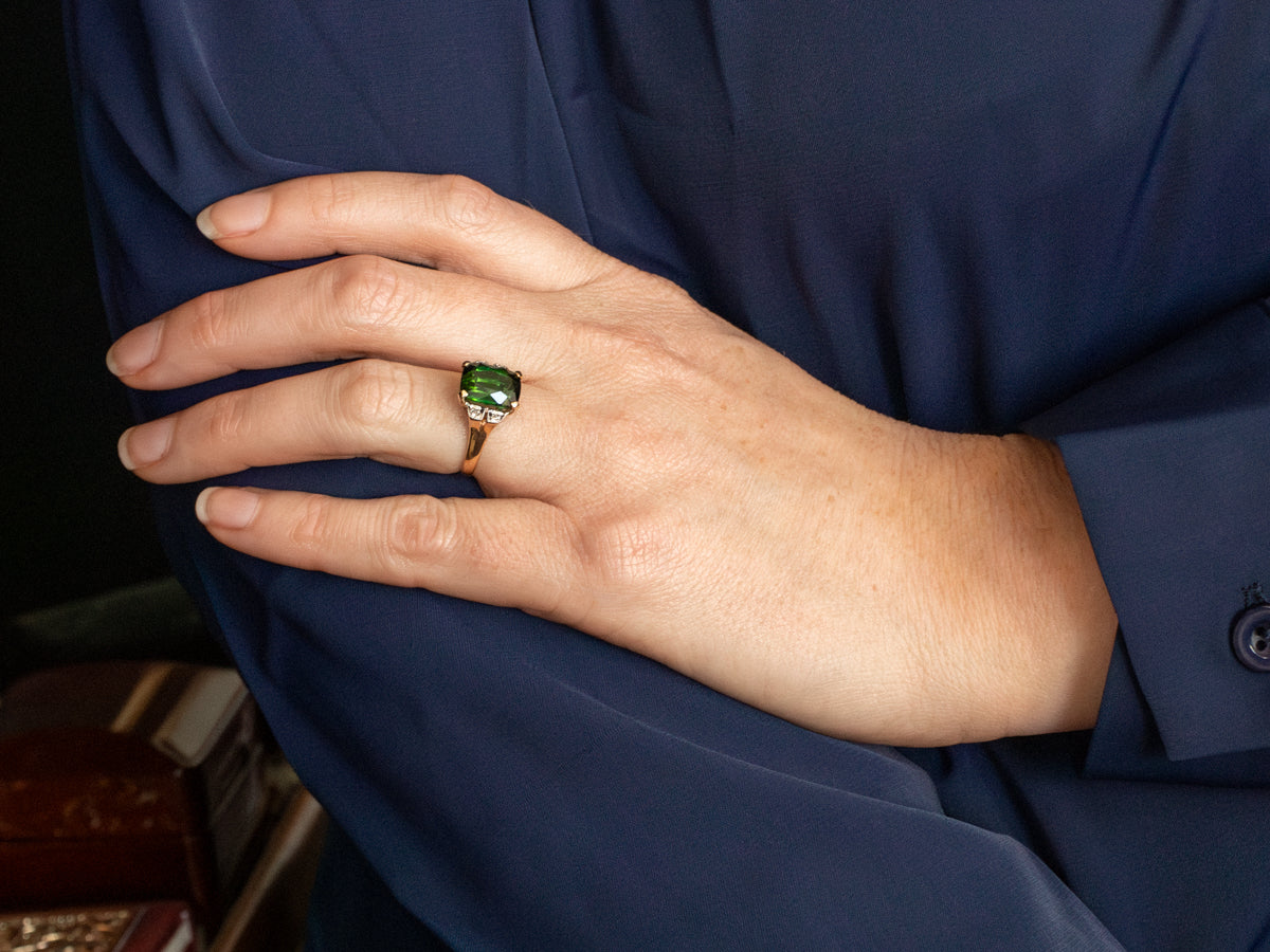 Cushion Cut Chrome Tourmaline and Diamond Ring