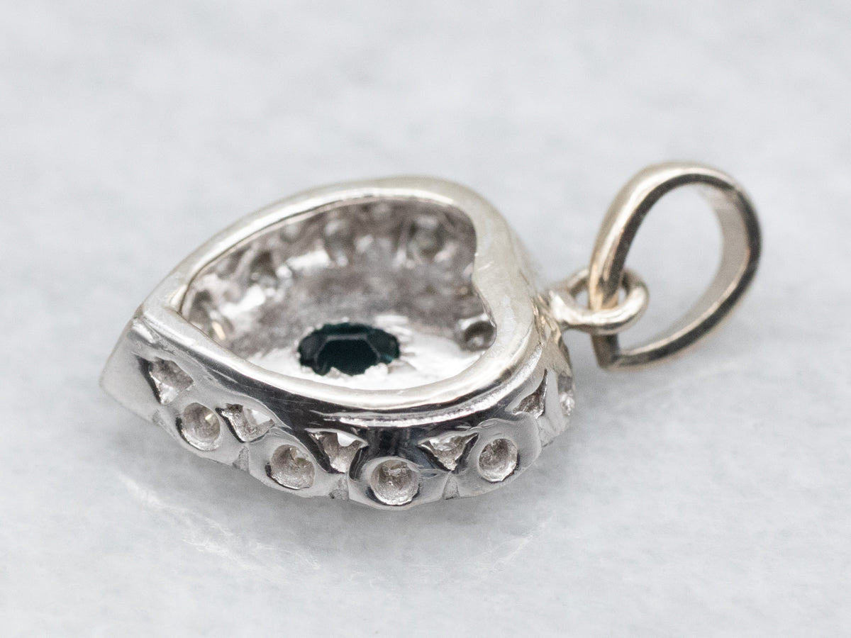 Sapphire Cabochon and Diamond Scalloped Heart Pendant