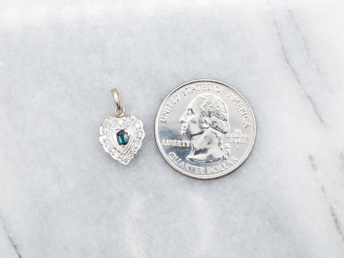 Sapphire Cabochon and Diamond Scalloped Heart Pendant