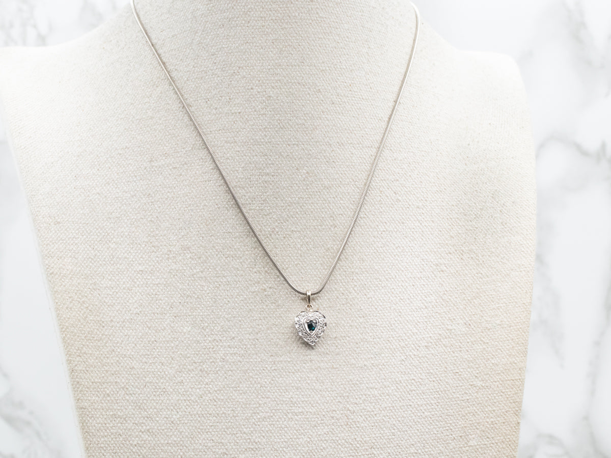 Sapphire Cabochon and Diamond Scalloped Heart Pendant