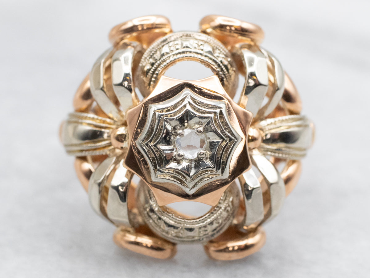 Bold 1950s Rose Cut Diamond Statement Ring